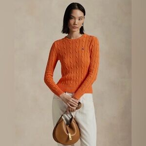 Ralph Lauren Women's Crewneck Cotton
Sweater Cable Knit Burnt Orange S